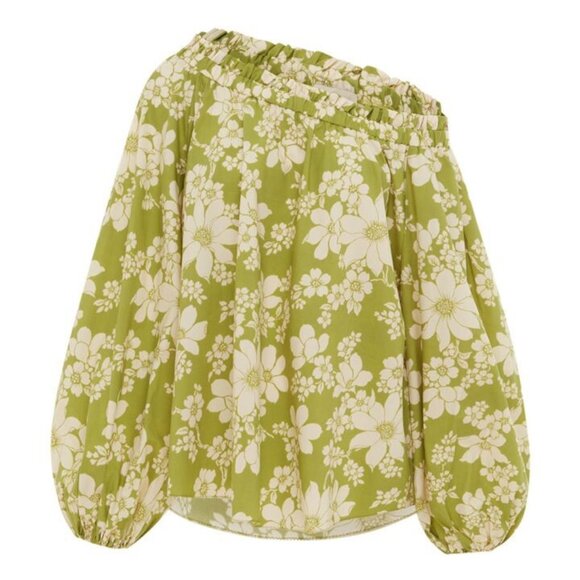 ALEMAIS NEW Leisa Organic Cotton Blouse Green Size 0 Floral Print Retro - Picture 2 of 9